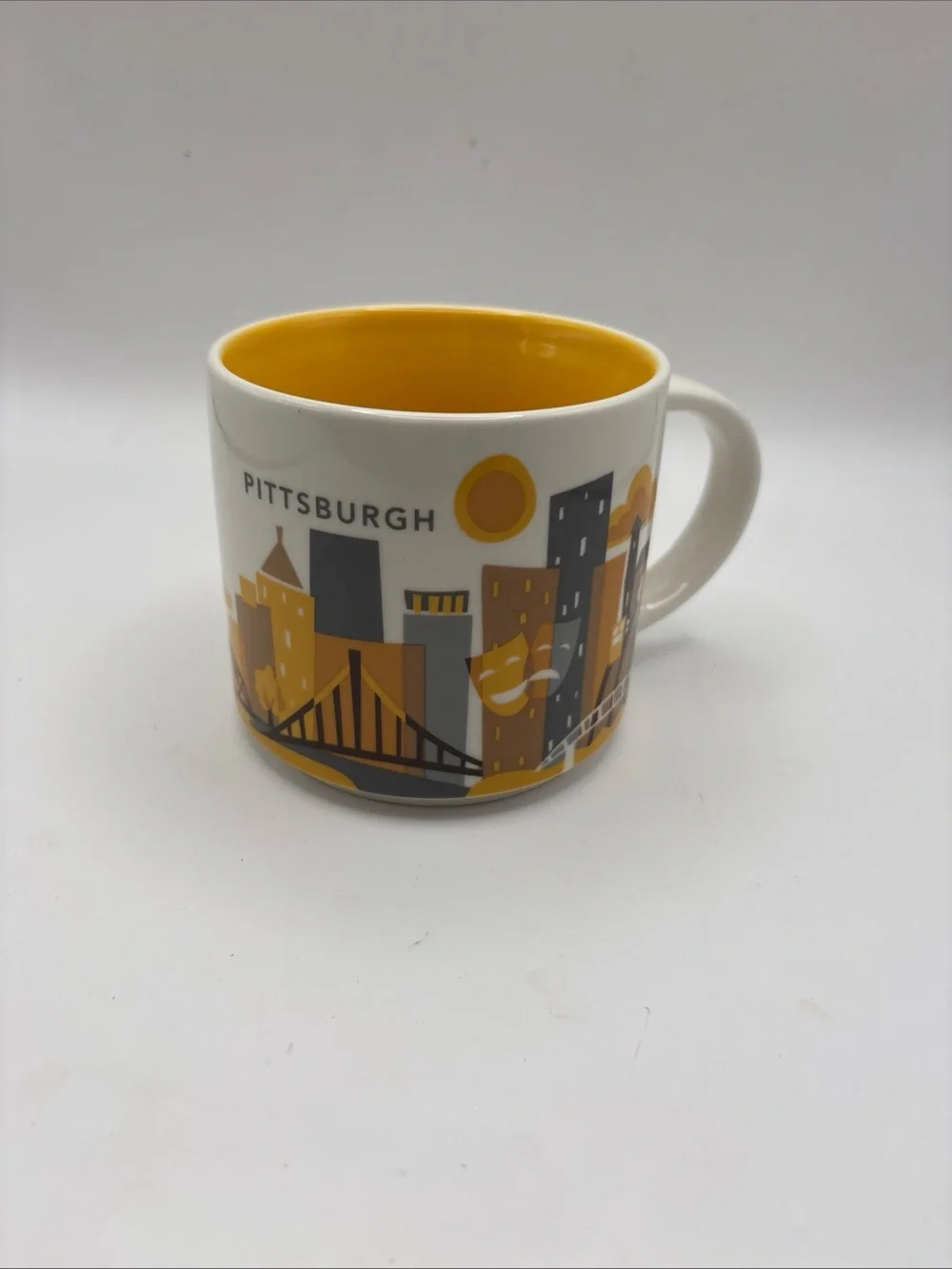 Pittsburgh Skyline Ceramic Coffee Mug - Yellow Interior Starbucks - Picture 1 of 1